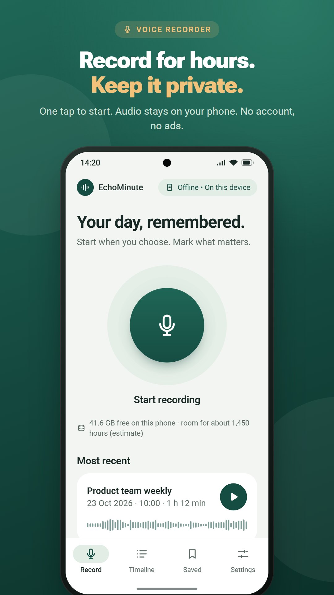 EchoMinute - Voice Recorder screenshot 1