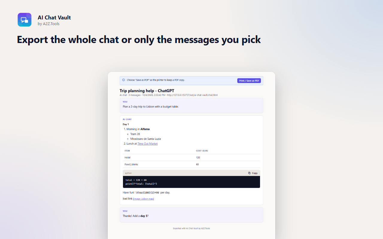 AI Chat Vault: print
