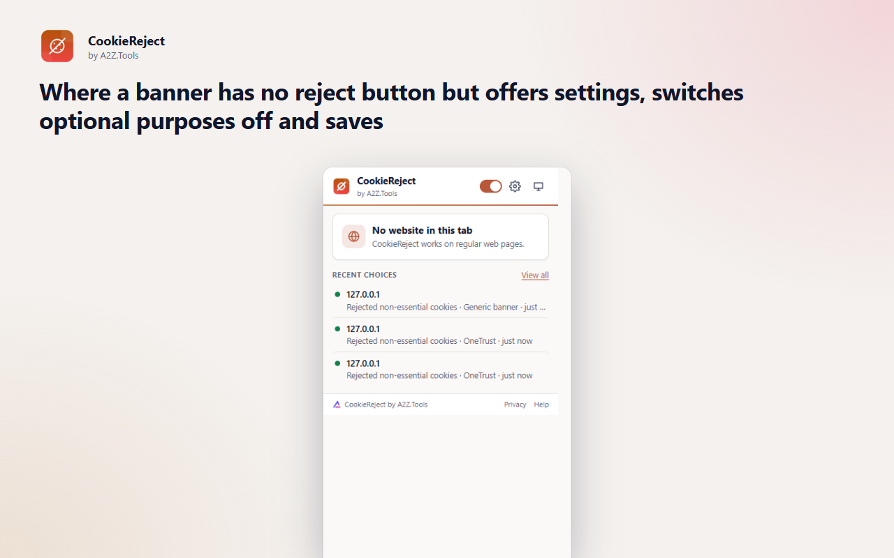 CookieReject: popup log