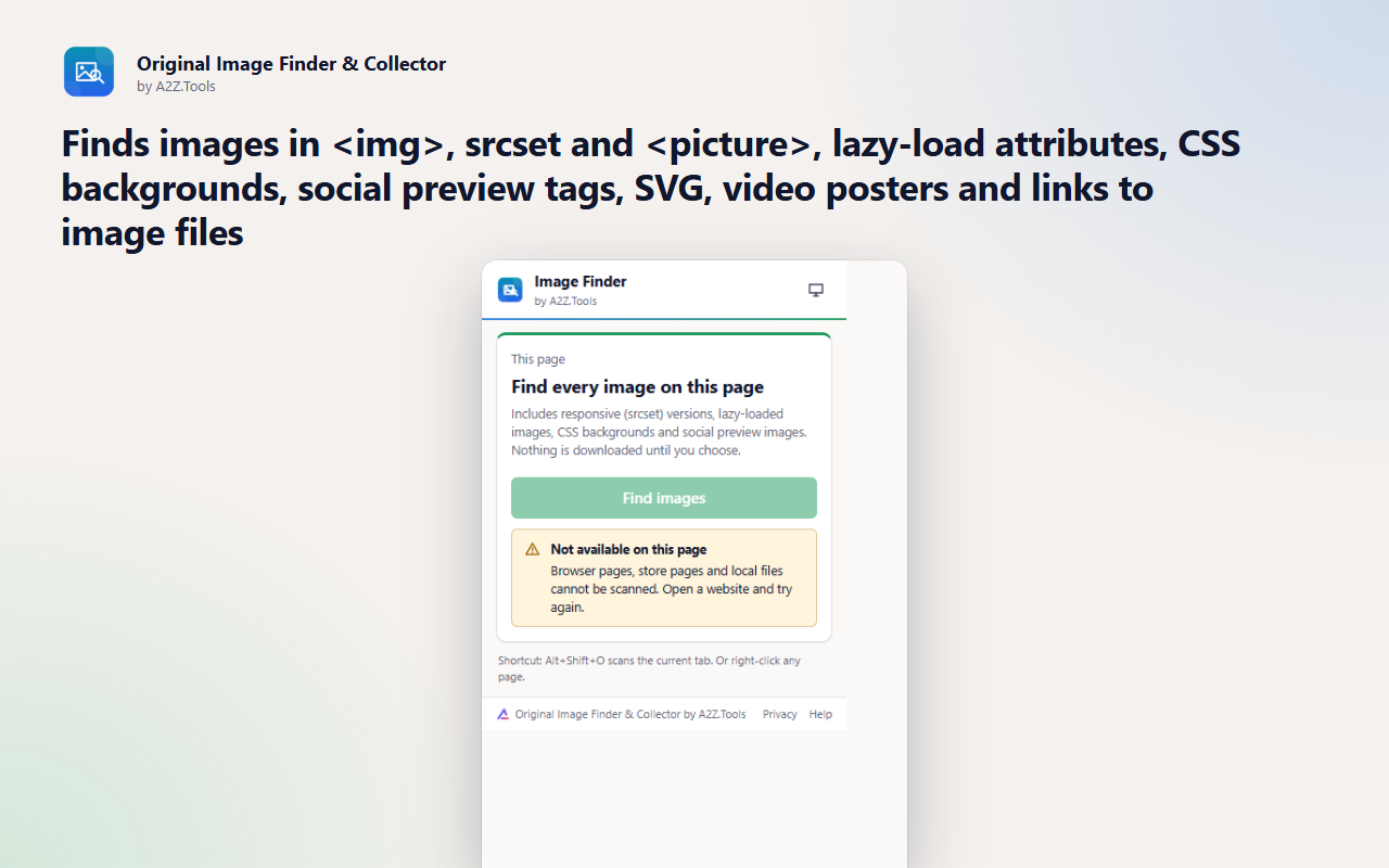 Original Image Finder & Collector: popup
