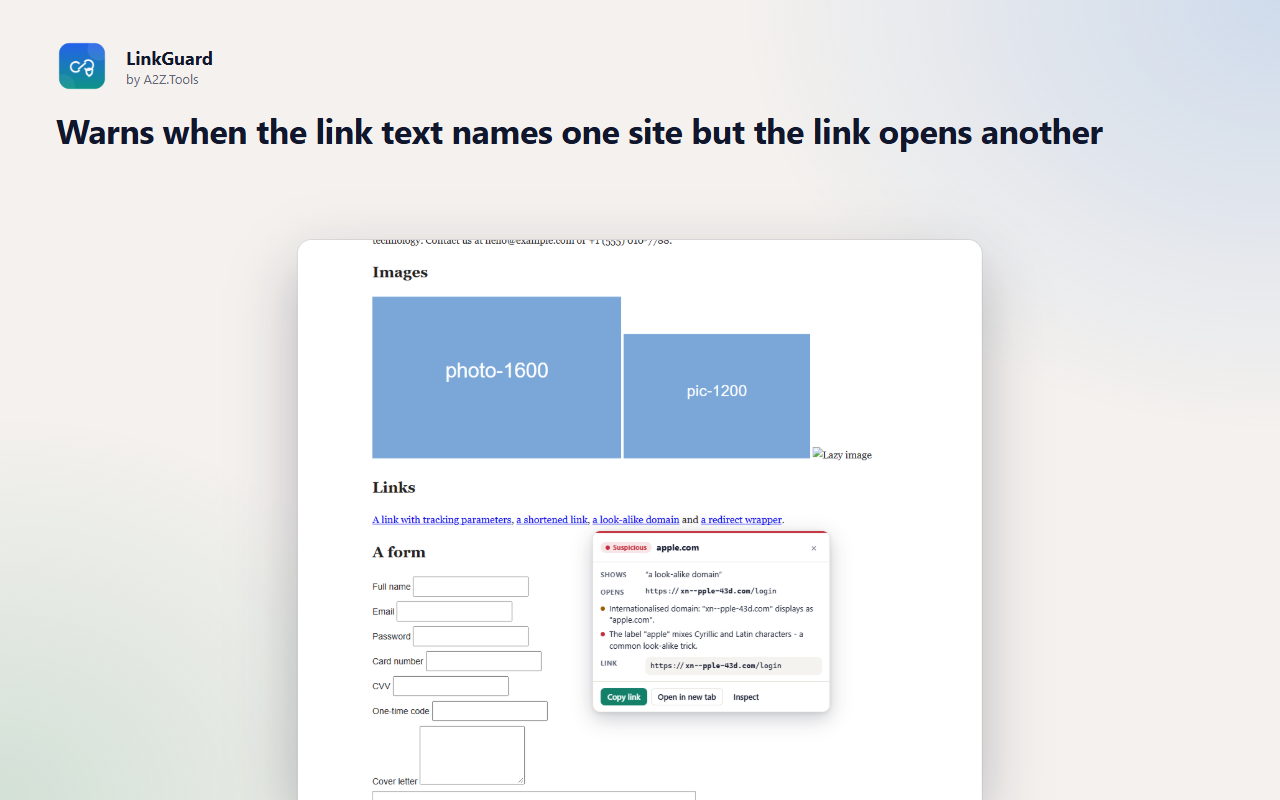 LinkGuard: hover card