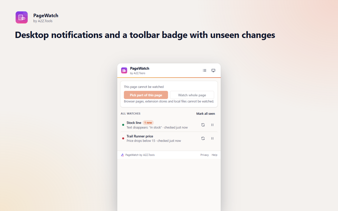 PageWatch: popup watches