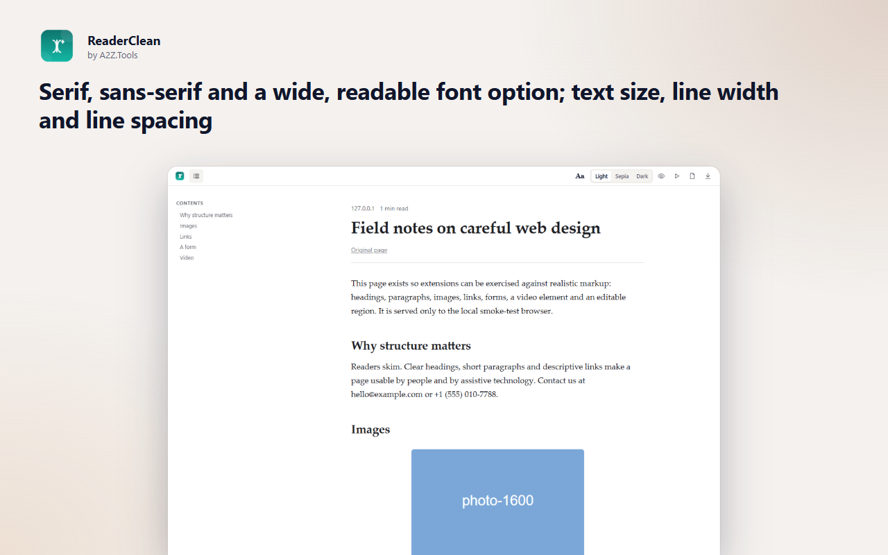 ReaderClean: reader light