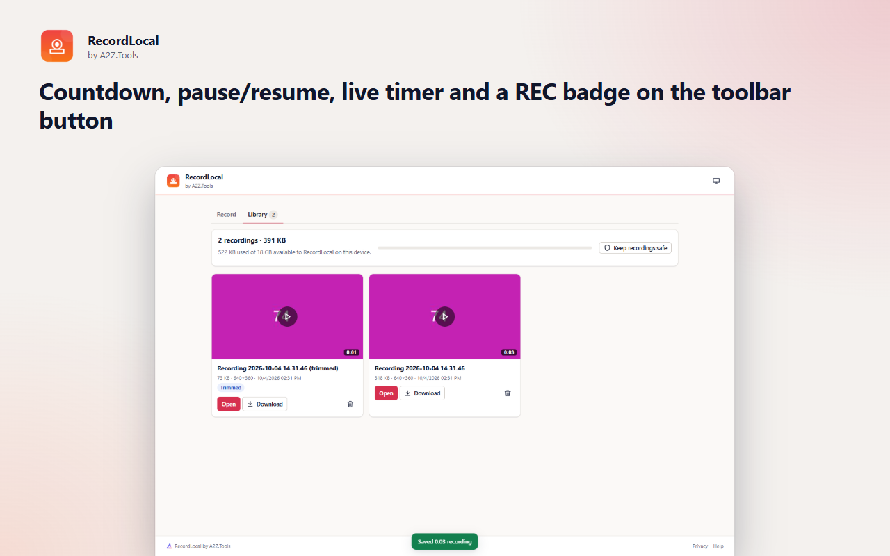 RecordLocal: library